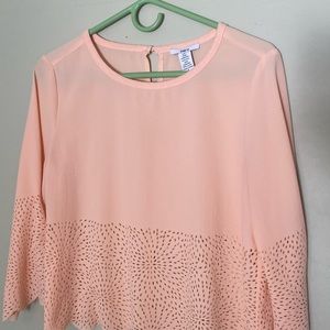 Bar III Sheer Quarter Sleeve Top - Peach